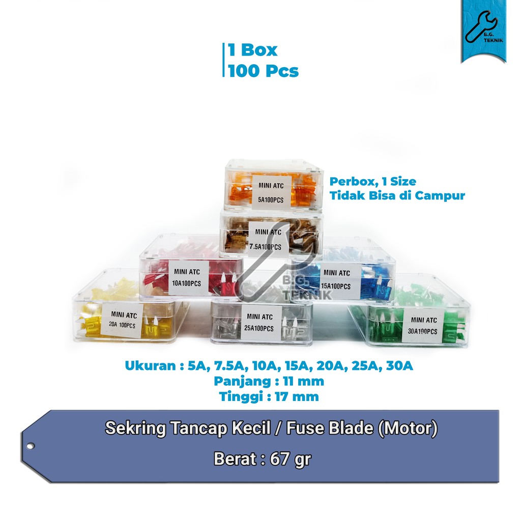 Sekring Tancap Fuse KECIL 10A 15A 20A 25A 30A Sikring 1BOX 100PC