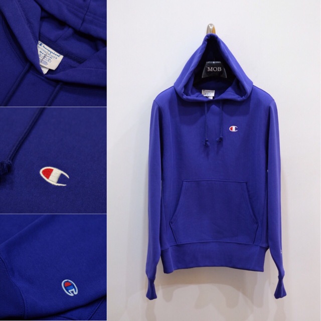 Jaket Hoodie Champion CHMP Original Reverse Weave Small Embroidered Logo Purple Blue CHMP-JKT-05