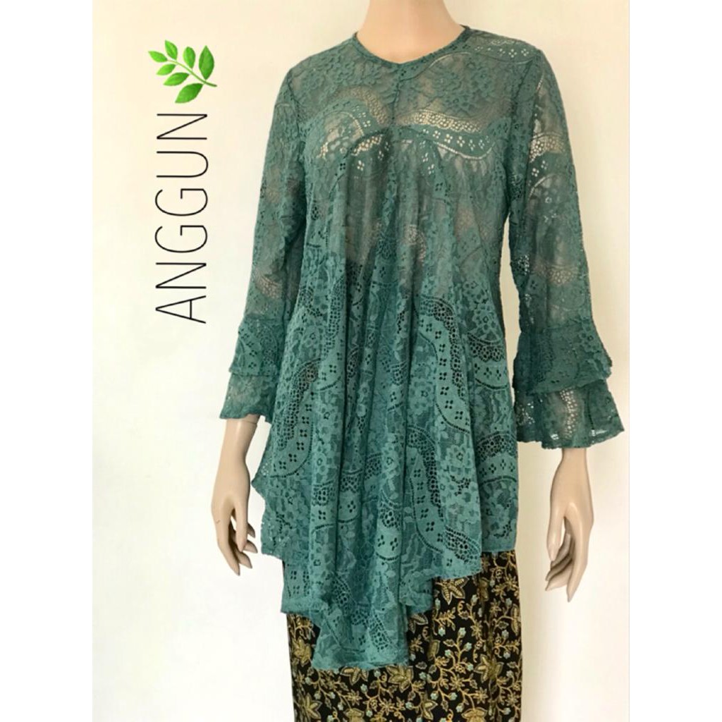 Baju Tunik Brokat Premium Import Hijau Baru Renda
