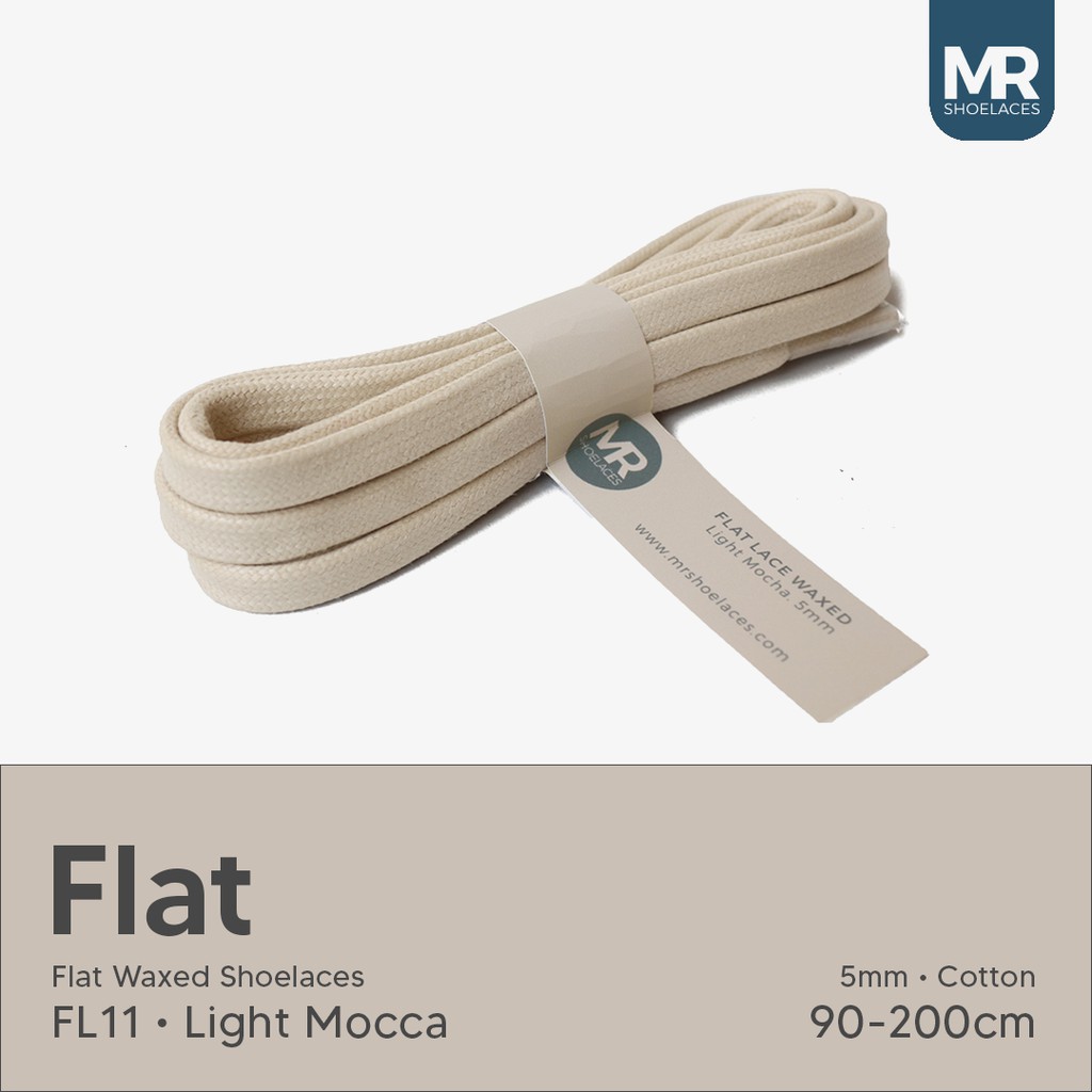 MR Shoelaces FL11 Light Mocha (Moka) Tali Sepatu Lilin 5mm Gepeng Flat Pipih (Waxed Laces) 90cm 100cm 120cm 150cm 180cm 200cm (Waxed Laces) - Premium Shoelace