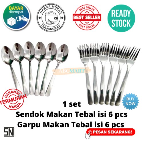 [BISA COD] PROMO Sendok Garpu Makan Isi 12 Pcs Model Polos Stainless Tebal 189 27gr Harga Murah Terjangkau