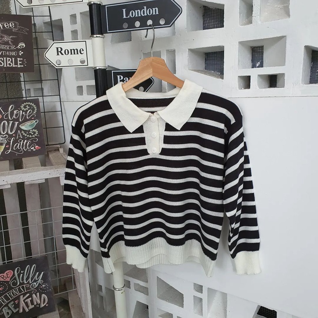 Outher Wanita Sweater Rajut Dhabie Stripe Korean Style Terbaru