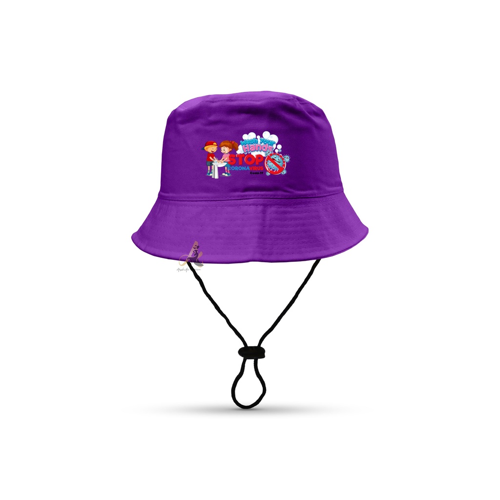 Topi bucket sablon Stop CORONAanak/Bucket anak 2-8 tahun CORONA