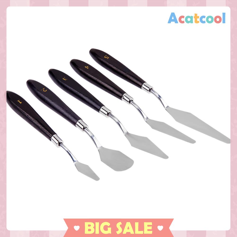 5pcs / Set Spatula + Pisau Palet Stainless Steel Untuk Mencampur Cat