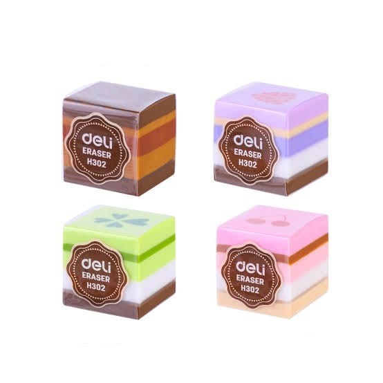 PENGHAPUS PENSIL ERASER BENTUK CAKE KUE LUCU DELI H302 STIP WARNA WARNI MURAH