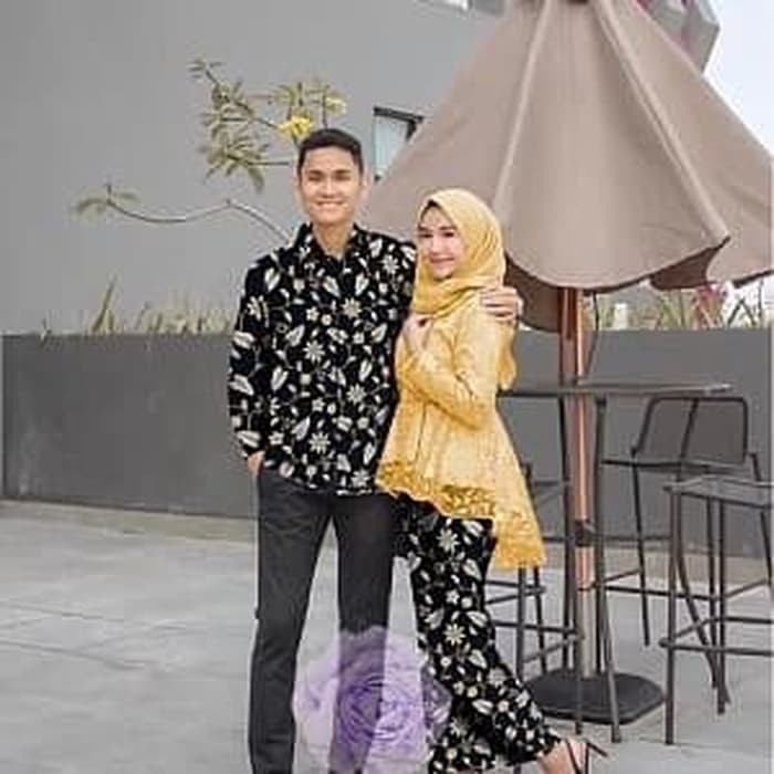 SETELAN KEBAYA MODERN COUPLE BATIK / KEBAYA BROKAT BAJRANGI MUSTARD       Terusan