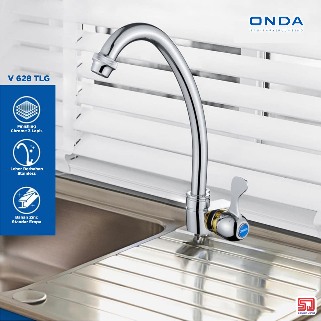 ONDA V 628 TLG Kitchen Sink Tap Kran Tembok Dapur Wastafel Keran Angsa Cuci Piring 1/2&quot;