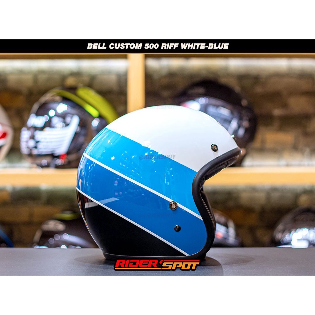 Helm Motor Bell Custom 500 Riff White Blue Helmet Retro Classic Original