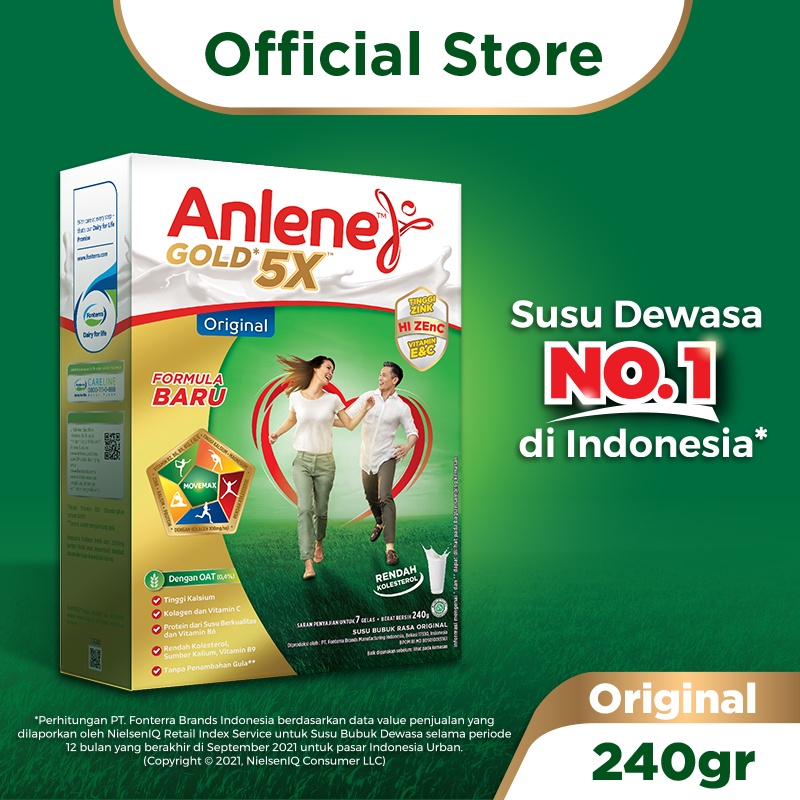 Anlene Gold 5X Susu Bubuk Dewasa Original 240g - Nutrisi Tinggi Kalsium Untuk Tulang, Sendi, dan Otot