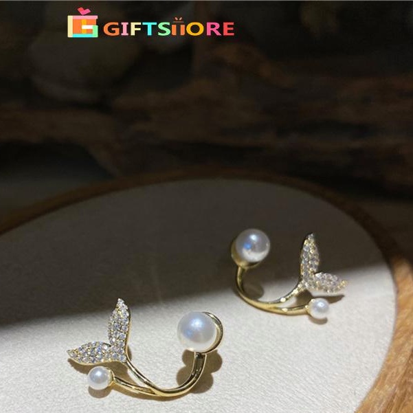 COD✨Anting Tusuk Sterling Silver 925 Model Ekor Ikan Hias Mutiara Elegan Ala Korea Untuk Wanita gs