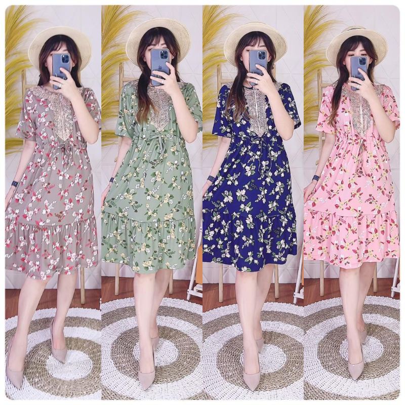 DRESS ARAB RENDA MELATI SERUT PINGGANG REMPEL BAWAH / DRESS VOXY BUSUI REMPEL KEKINIAN