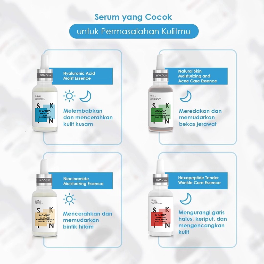 READY!! BIOAQUA MOISTURIZING SERUM ESSENCE 30ML - ACNE CARE SERUM/NIACI SERUM/HYALU SERUM/HEXA SERUM/GOLD SERUM/CENTELLA SERUM/COLLAGEN SERUM/SQUALANE  VIT C SERUM (BPOM)