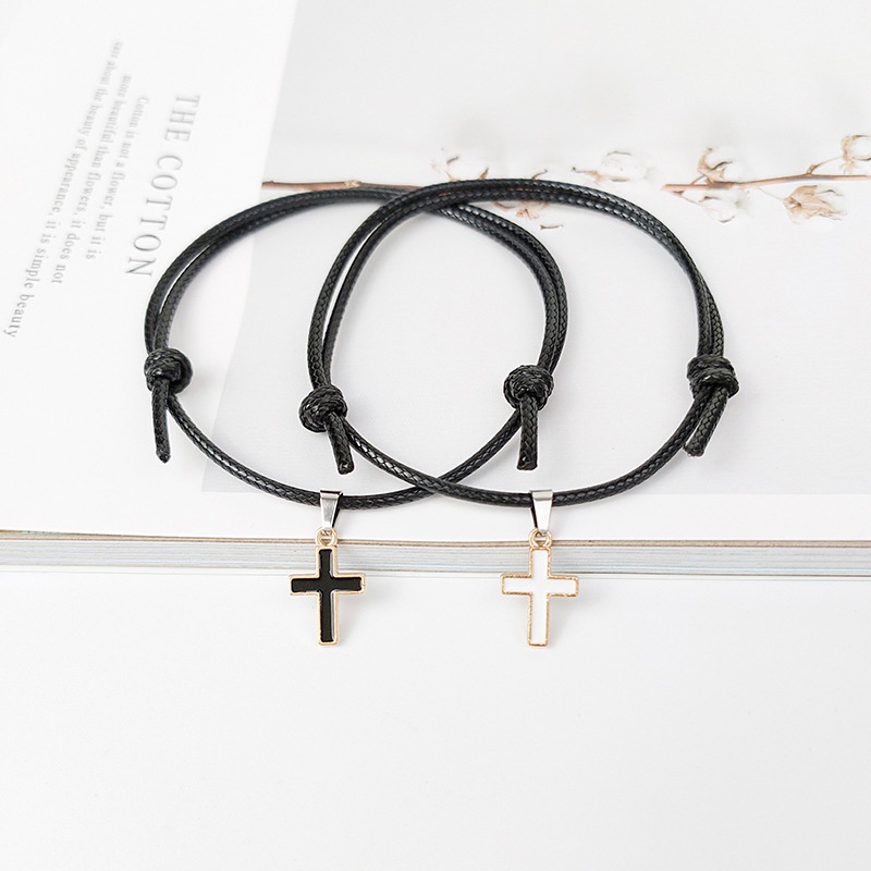 2 Pcs Gelang Couple Pasangan Cross Tali Lilin Untuk Persahabatan bestie Aksesoris Fashion - olo