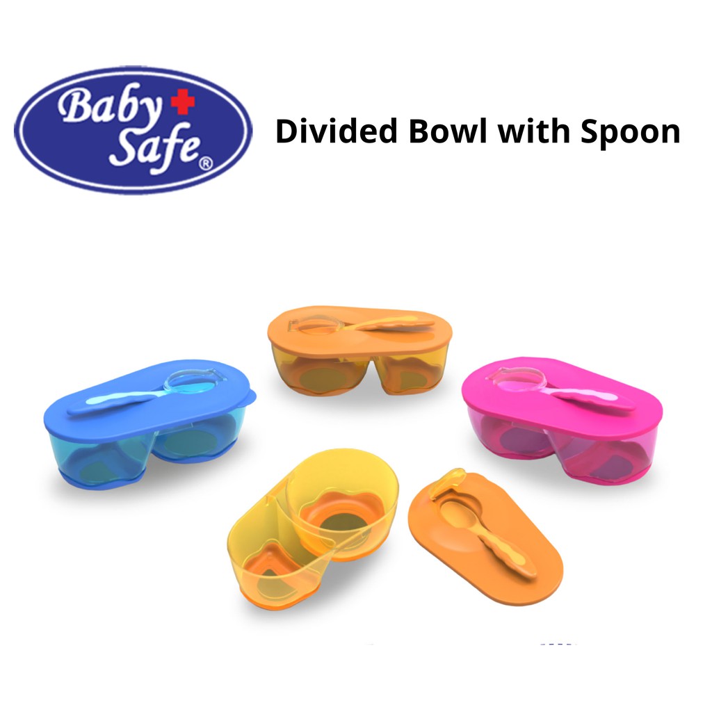 Baby Safe Divided Bowl With Spoon Mangkok Tempat Makan Bayi Dengan Sekat + Sendok Babysafe