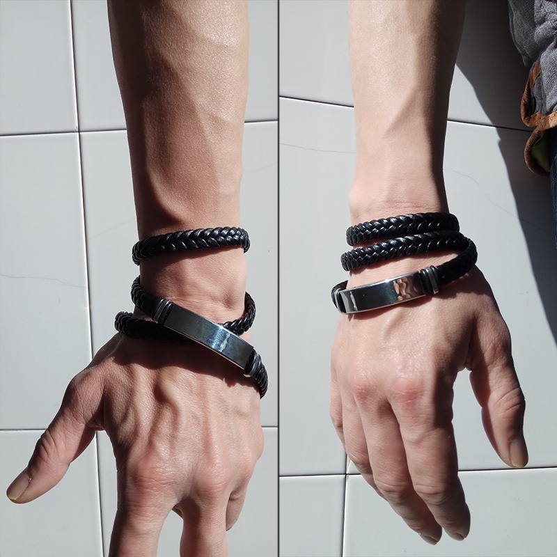 Gelang Multilayer Bahan Kulit Gaya Retro Hip-hop Untuk Pria