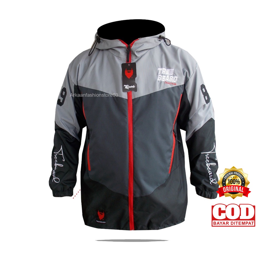 AKN JAKET OUTDOR WINBREAKER PRIA BORDIR / JAKET WINBREKER ORIGINAL TREEBEARD HIGHSTRAIN WATERPROOF WINDPROOF ANTI ANGIN