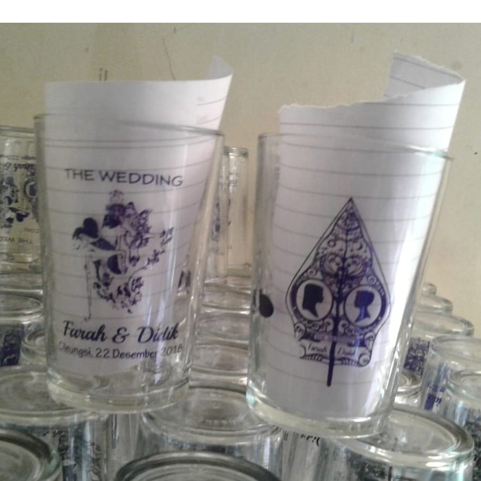Souvenir Pernikahan Gelas kopi H10 (bukan gelas jamu) Bening Custom Sablon
