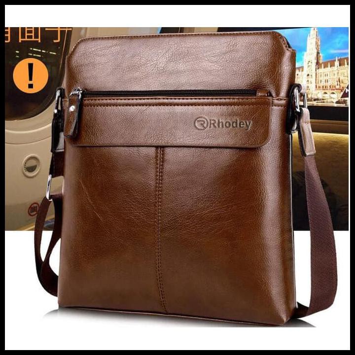 SUPER SALE Tas Selempang Slempang Pria Kulit Real Polo/Tas impor/Tas ipad - Cokelat muda