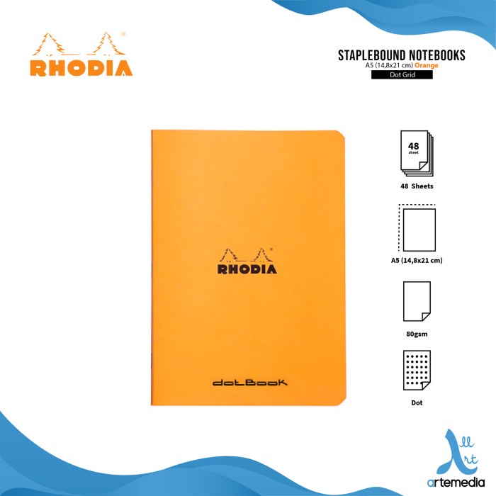 

[RESTOCK] Buku Catatan Rhodia A5 Staplebound Coated Card Cover Notebook - DOT GRID ORANGE