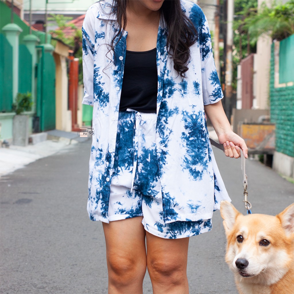 Piyama Wanita Tiedye Lengan Pendek Celana Pendek/Set Baju Tidur Wanita/Uluwatu