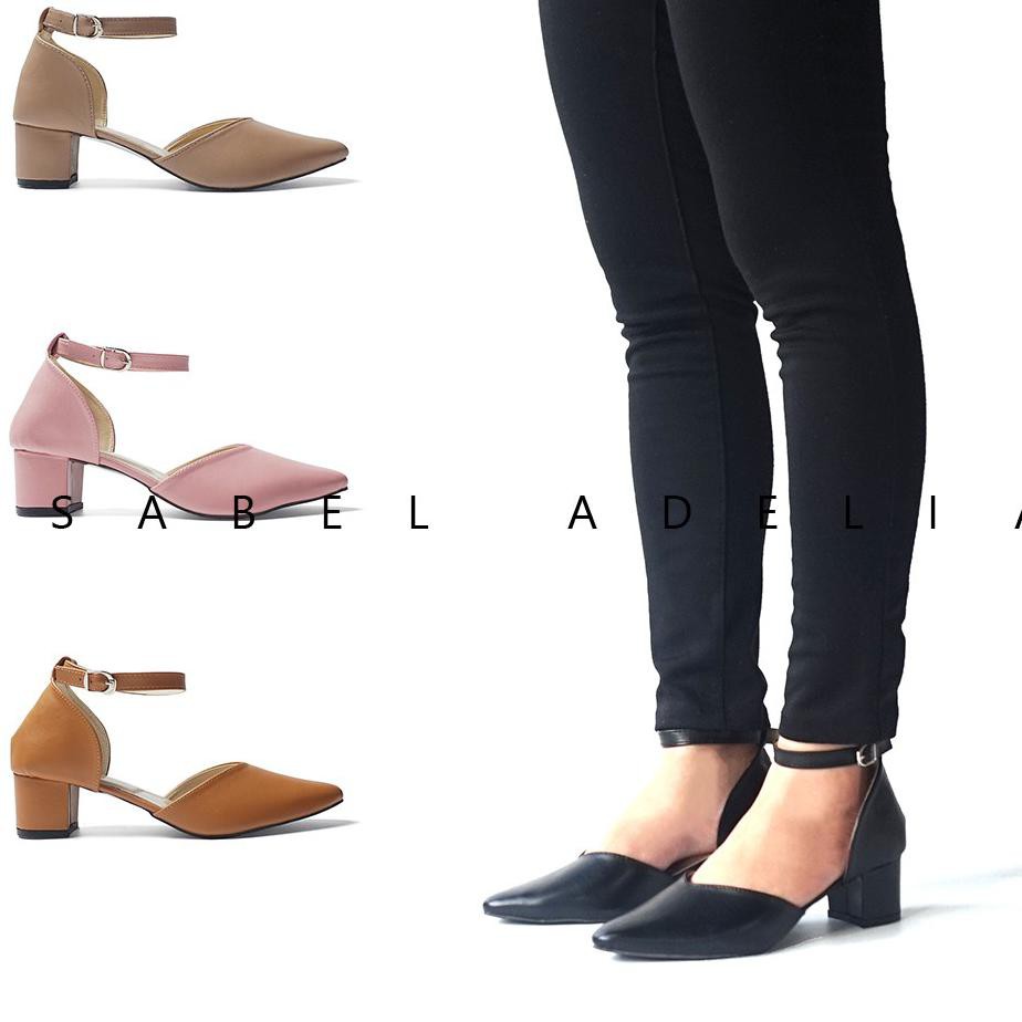 Ready Stock Isabel Juni Sepatu Wanita Hak Tinggi Block Heels Hitam Moka Tan Pink ....