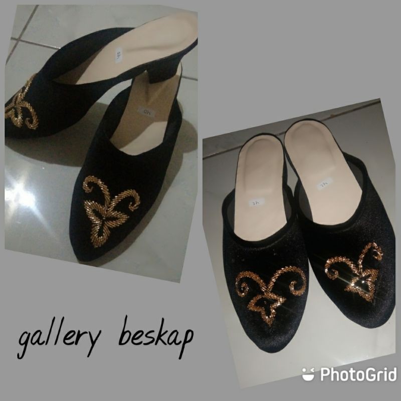 Sepasang sendal slop pengantin bludru / sendal pengantin /wedding shoes / slop pengantin