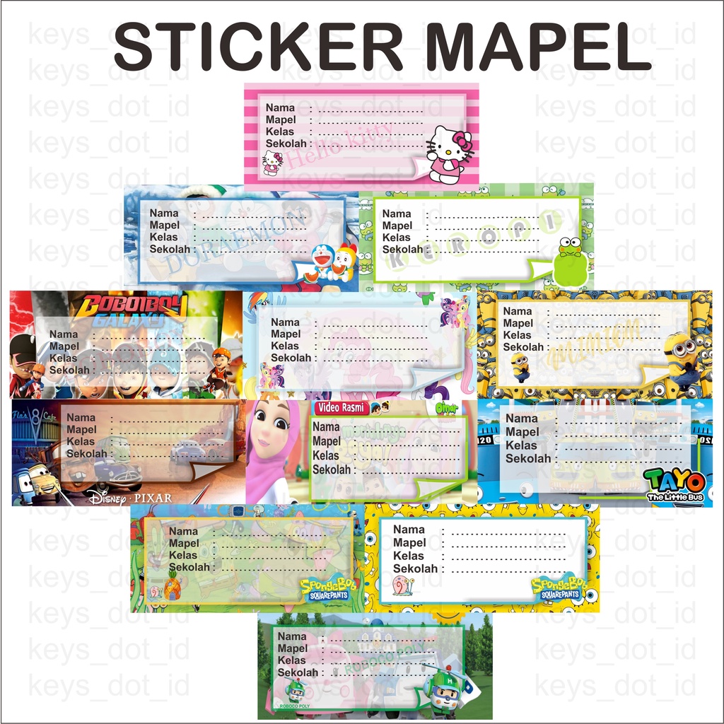 STICKER STIKER LABEL BUKU MAPEL KARAKTER, STIKER PACK LABEL NAMA BUKU MATA PELAJARAN ANAK SEKOLAH, S