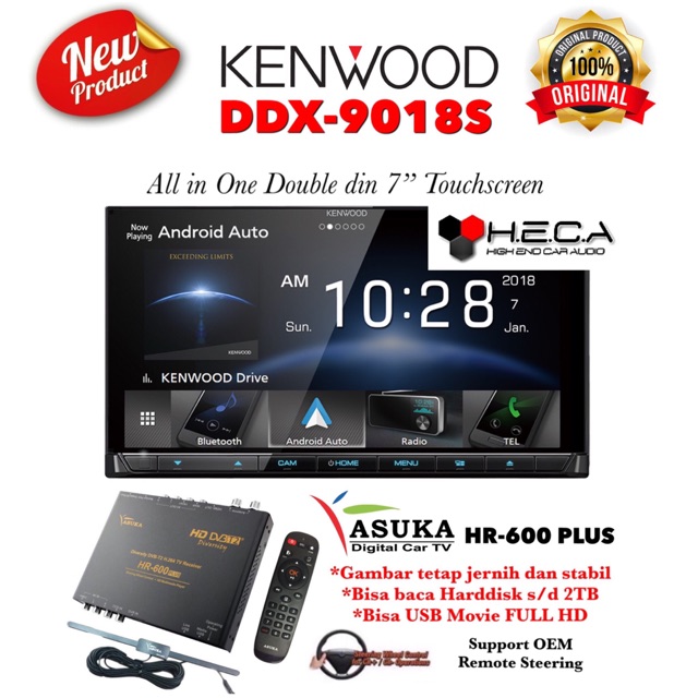 Kenwood DDX-9018S Head Unit Double Din Tape Mobil DDX 9018 S & TV Tuner Digital ASUKA HR-600 PLUS