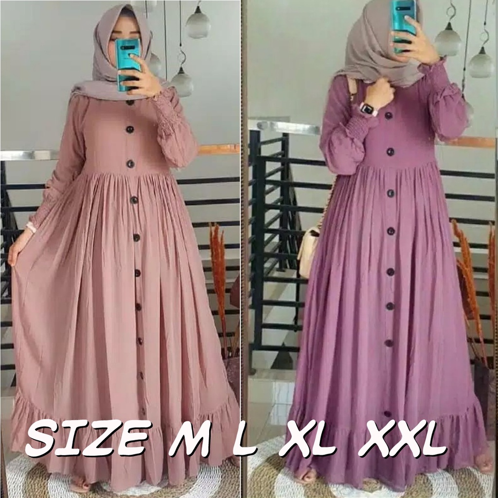 Plain Dress / Size M L XL XXL / Maxy Dress / Maxi Dress / Bisa COD / Gamis Kancing / Busui Wanita AL
