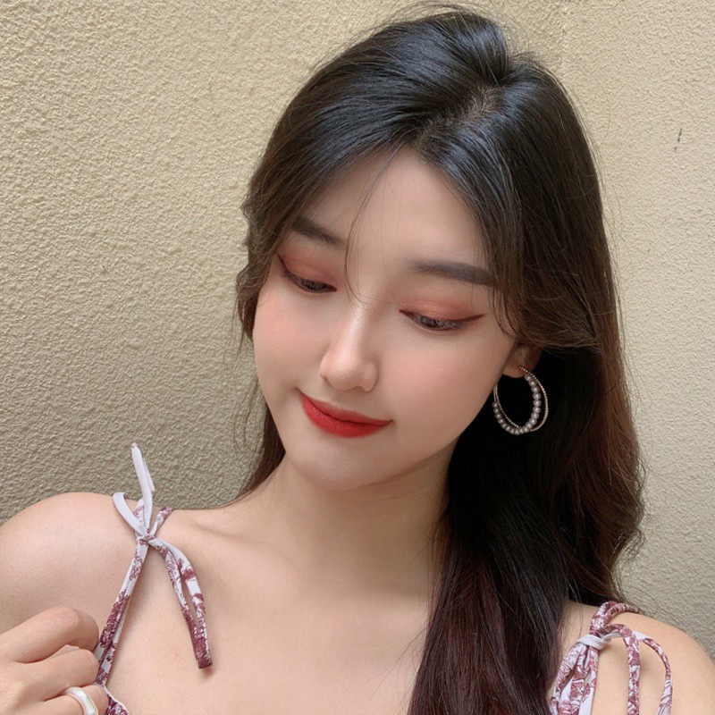 Anting S925 silver needle Bentuk C Ganda Aksen Mutiara Gaya Korea Untuk Musim Panas