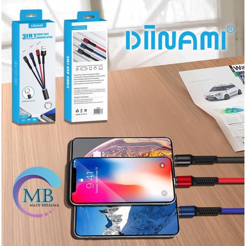 BM018 Diinami Kabel Data Colors 3in1 Micro+Lightning+Type-C 2.4A 30cm MB1911