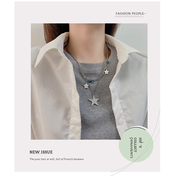 Titanium baja double-layer lima menunjuk bintang kalung wanita ins angin dingin niche desain XINGX m