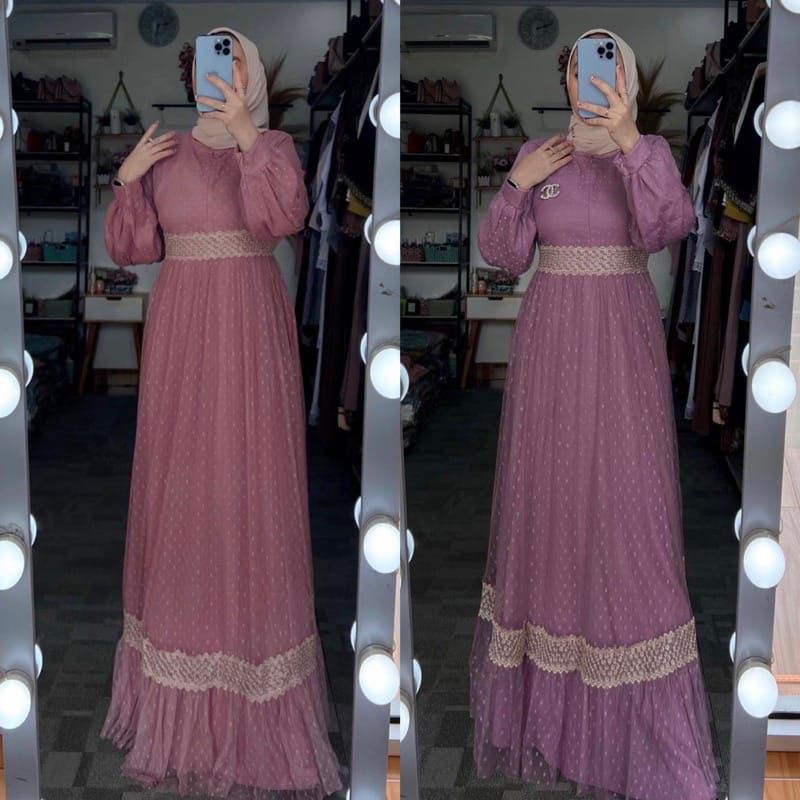 [Fashion Muslim] CELLINE DRESS | gamis tile renda maxy terbaru