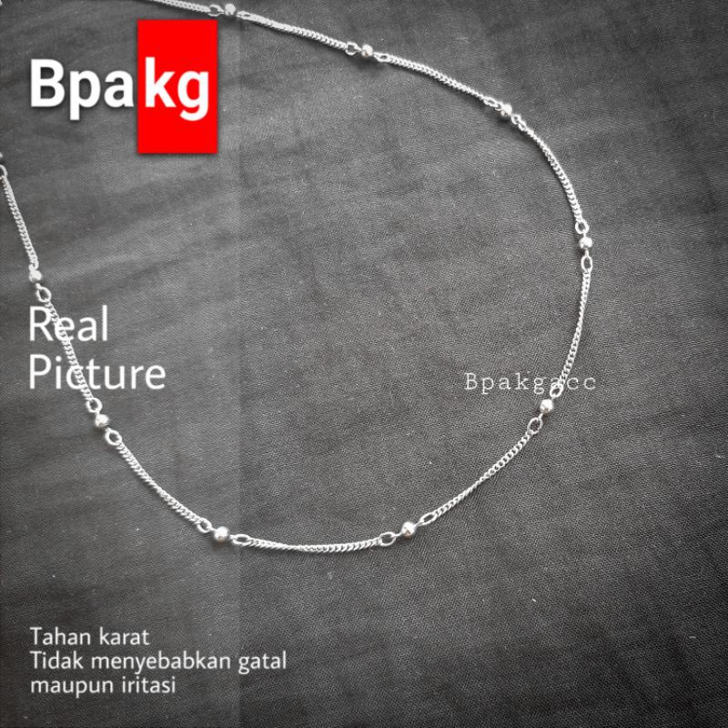 kalung Rantai variasi bola 1 Polos Kalung wanita Anti karat Besi putih asli Silver murah Cewe cantik