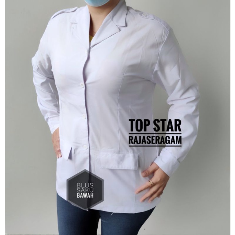 BAHAN PREMIUM Baju Seragam Kemeja Putih PNS Wanita Panjang Blus ASN PEMDA PDH