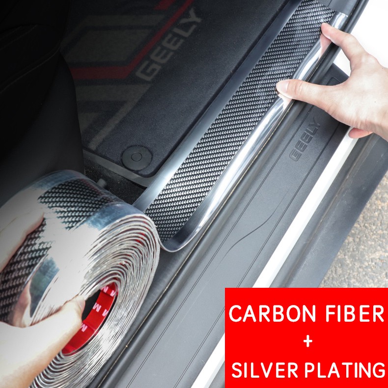 Serat karbon &amp; electroplating perak Stiker Mobil 5D Carbon Fiber Karet Styling Pintu Protector