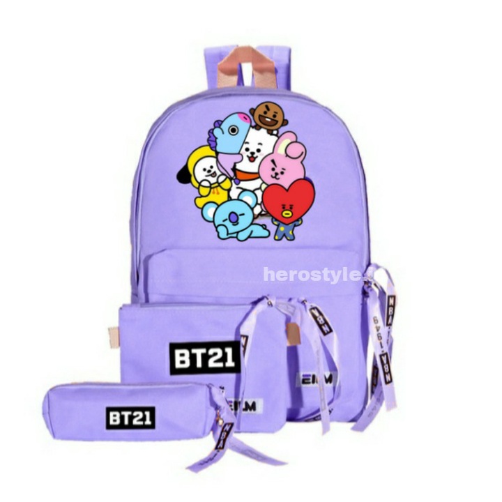 TAS SEKOLAH ANAK PEREMPUAN BT21 SET 3 in 1  BARU POPULER 2022 TAS RANSEL SEKOLAH ANAK RANSEL SEKOLAH ANAK PEREMPUAN BT21 SET 3 in 1