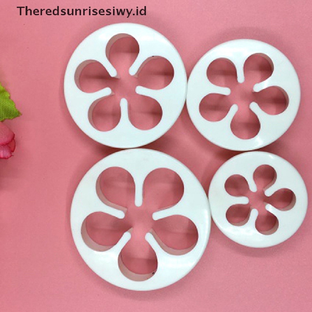 # Alat Rumah Tangga # 4pcs Cetakan Pemotong Adonan Kue Fondant Desain Bunga Rose Untuk Sugarcraft