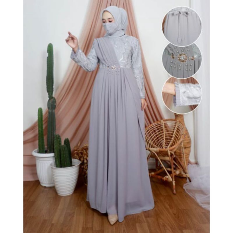 Permata Olshop / Gamis Melisha KD / Gamis Brukat Modern Terbaru / Kebaya Gamis Pesta Mewah / Dress Kondangan / Kebaya Dress Brokat