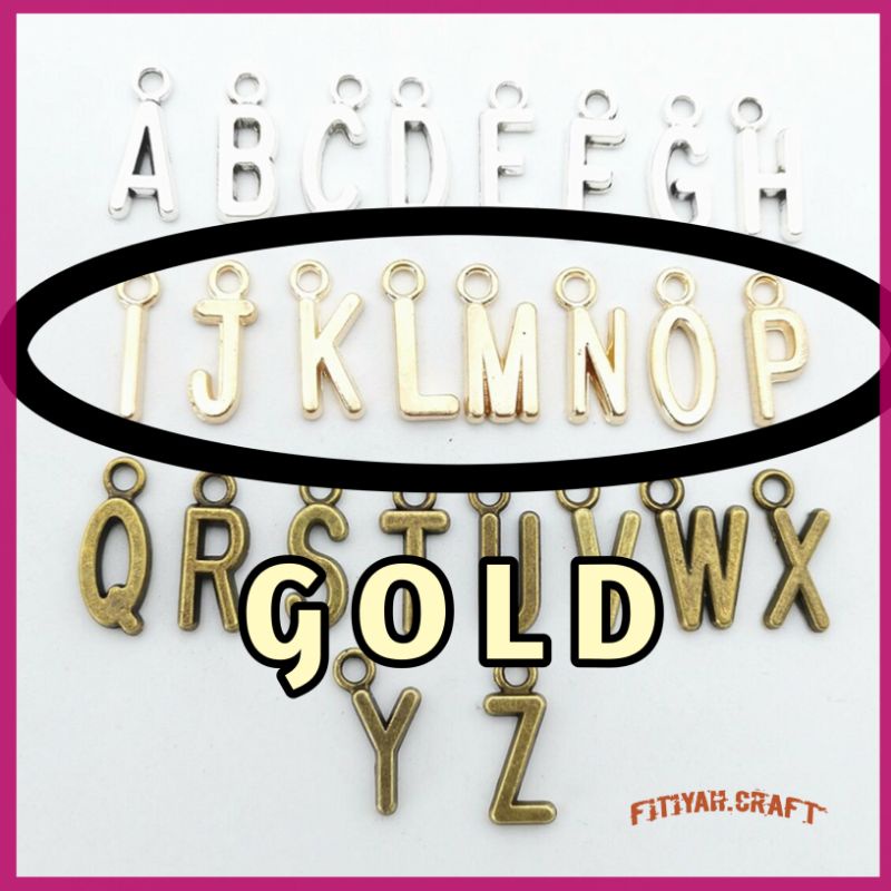 Huruf Charm Alloy Gantung Gold A-Z