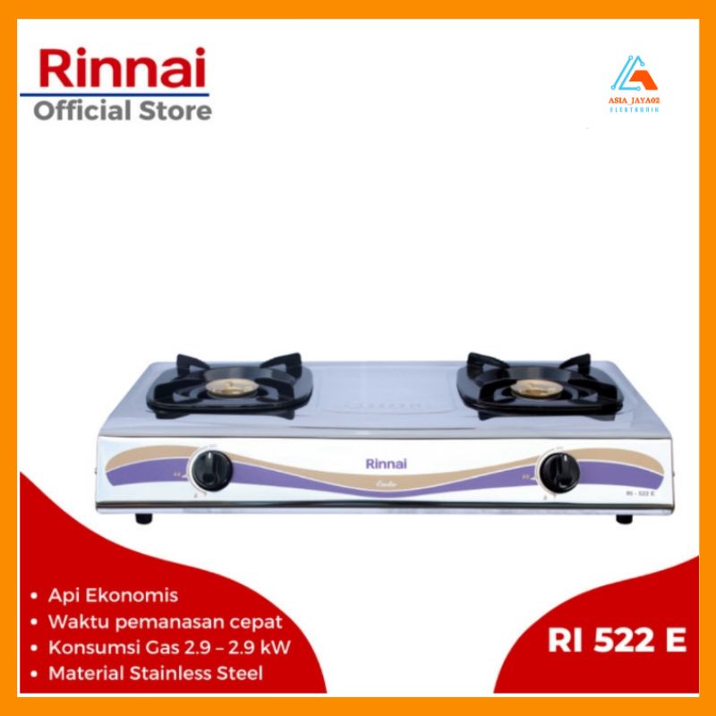 RINNAI Kompor Gas 2 Tungku Stainless RI 522 E Garansi Resmi