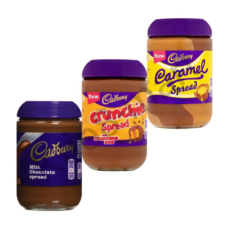 

Cadbury Spread Glass 400gr/Milk Chocolate/Crunchie/Caramel/Selai Import