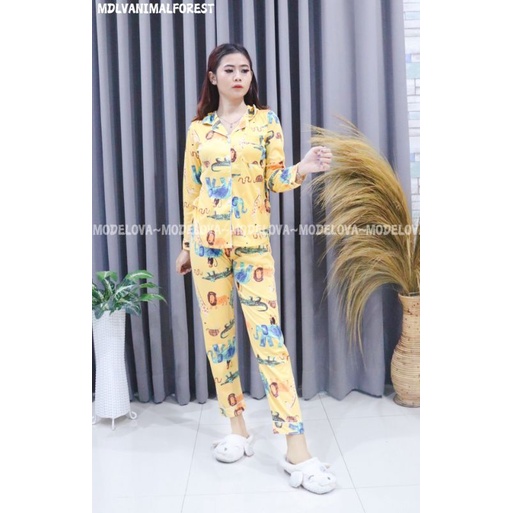 MLDV~BAJU TIDUR ANIMAL FOREST YELLOW PP BAJU TIDUR IMPORT CEWEK BEST SELLER BAJU TIDUR PIYAMA IMPORT