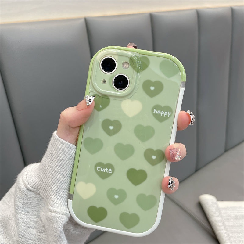 Case Motif Print Hati Warna Hijau Untuk IPhone 12 13 11 Pro Max X Xs Max Xr Ghnv