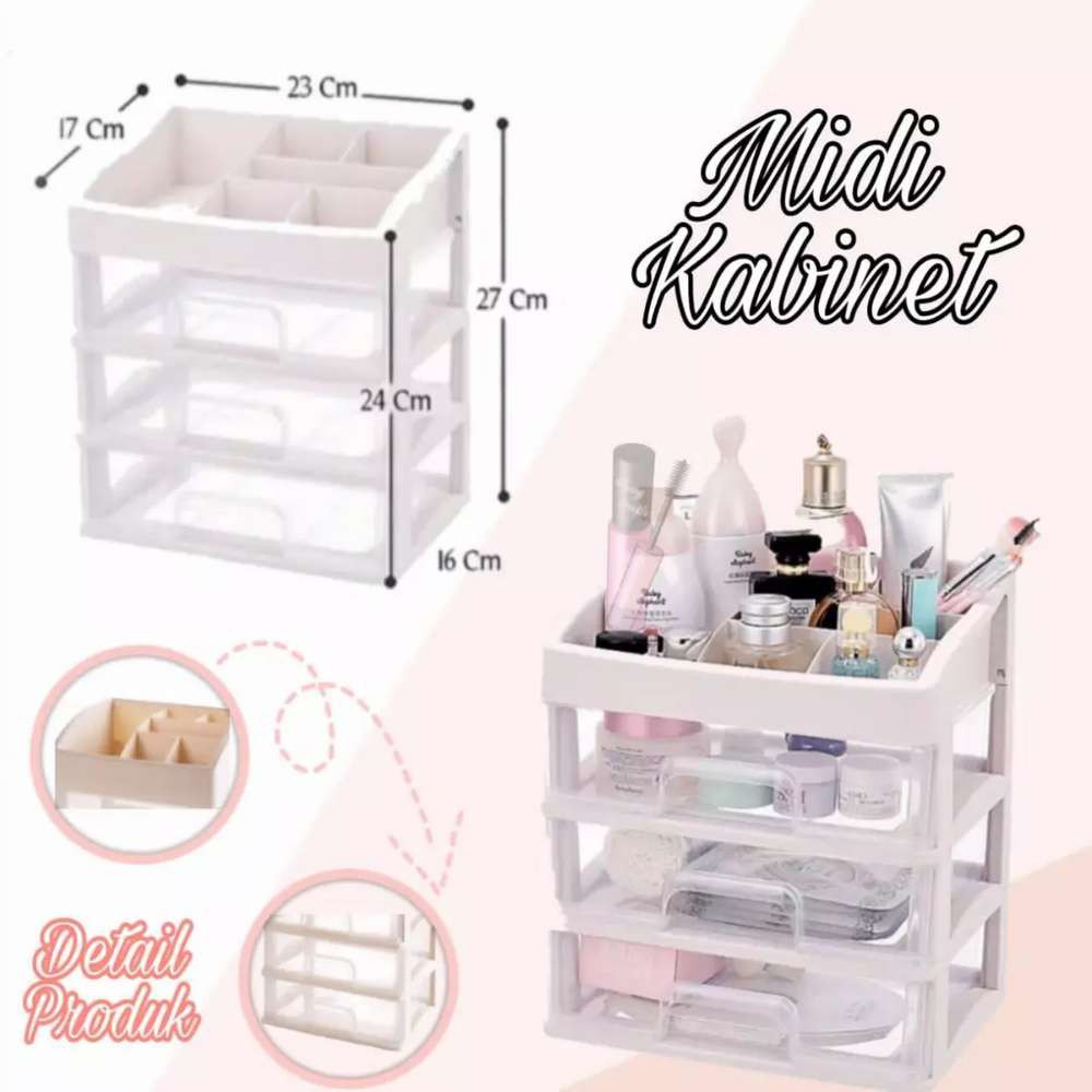 Rak Make Up Susun / Rak Kosmetik Tiga Laci / Rak Midi Cabinet Susun Tiga / Kotak Penyimpanan Serbaguna