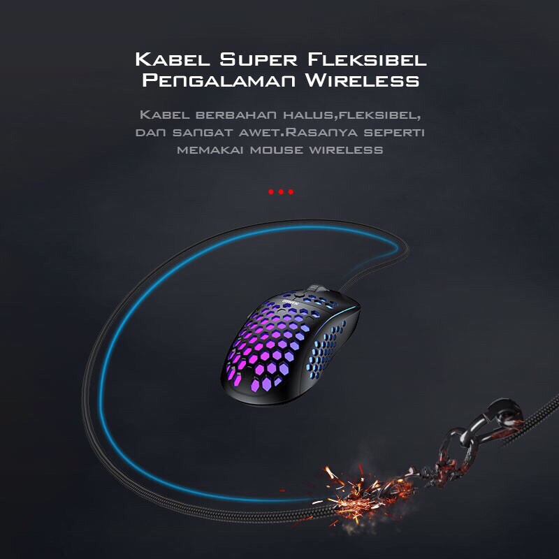 GAMEN GM710 6400 DPI Macro Ultralight Gaming Mouse 72 gram Black-Garansi 1 Tahun