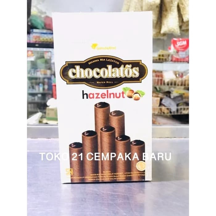 

Chocolatos Wafer Roll Rasa HAZELNUT 1 BOX isi 20 PCS | Chocolatos Murah