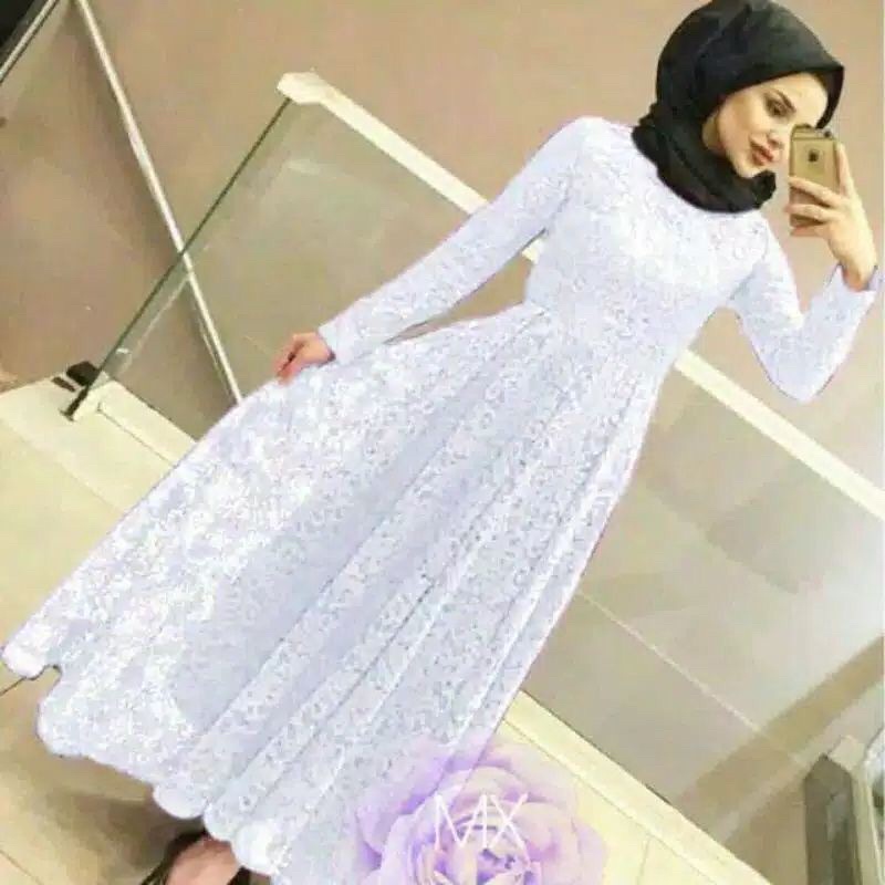 Gamis putih / gamis yuni / mx yuni / gamis brokat / gamis seragam / gamis pesta / gamis wanita terba