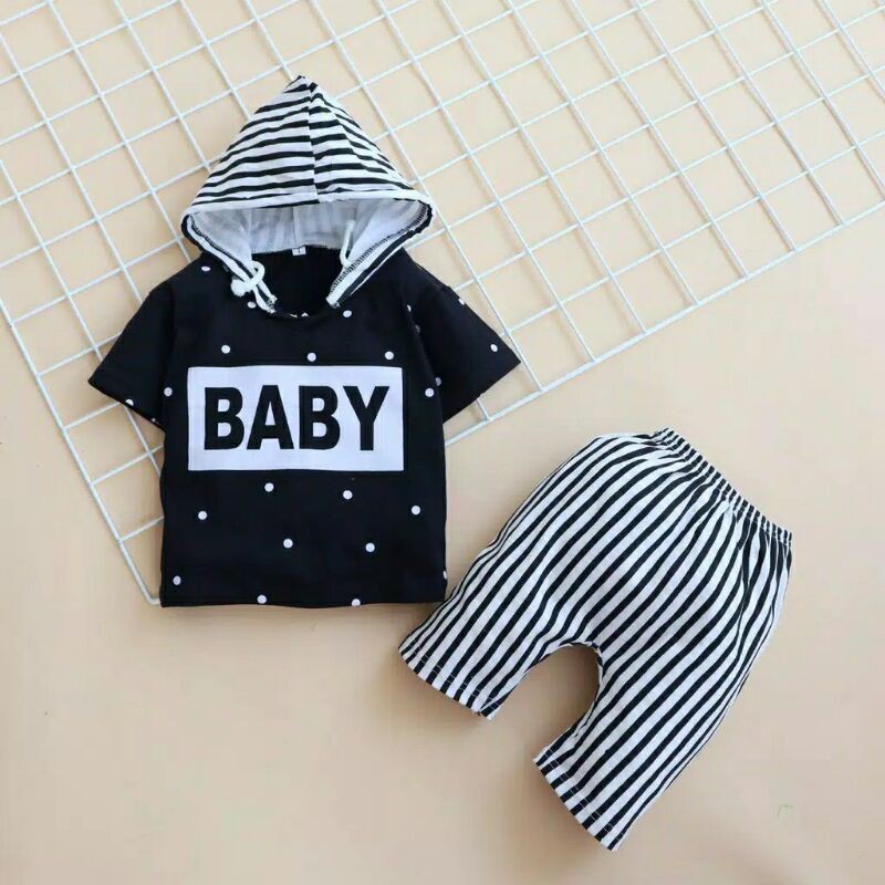 Setelan Baju Bayi laki laki usia 6 bulan - 3 tahun model Hoodie