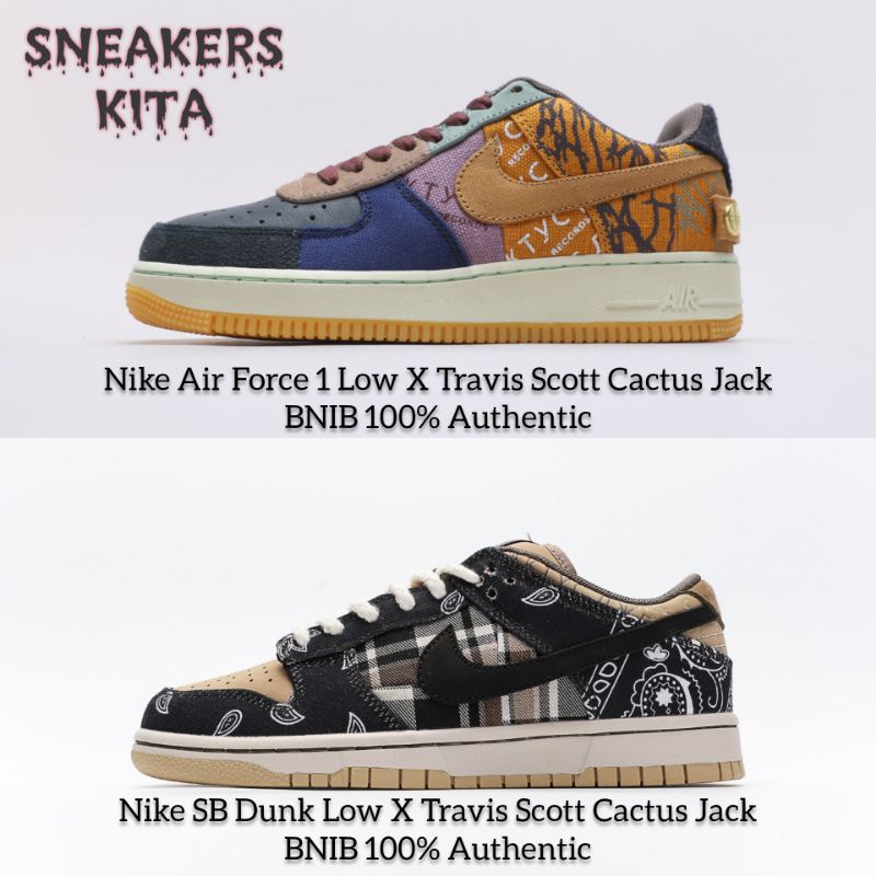 Sepatu Nike Air Force 1 Low x Travis Scott / Nike SB Dunk Low x Travis Scott Cactus Jack BNIB 100% Authentic
